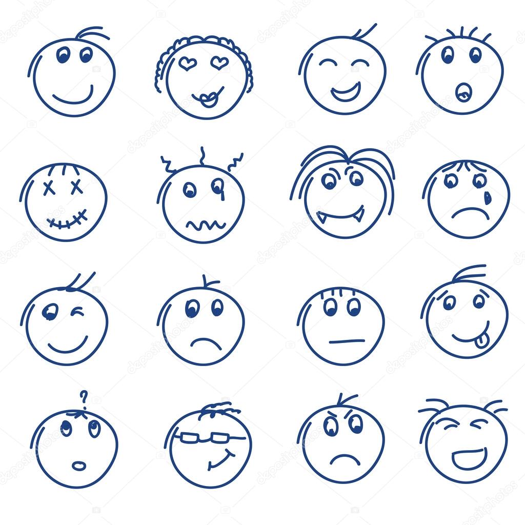 Set of hand drawn doodle style smiles on white background. Vector illustration