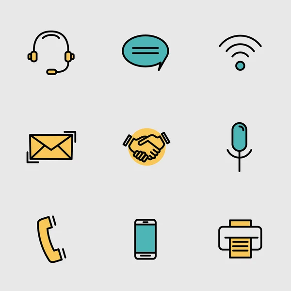 Contacto móvil, iconos de línea de comunicación vector conjunto . — Vector de stock