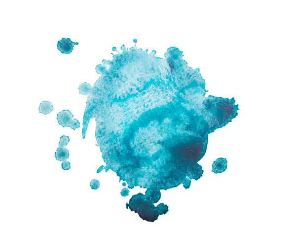 Watercolor blot with splashes and drops isolated on white background. — Stock Photo, Image