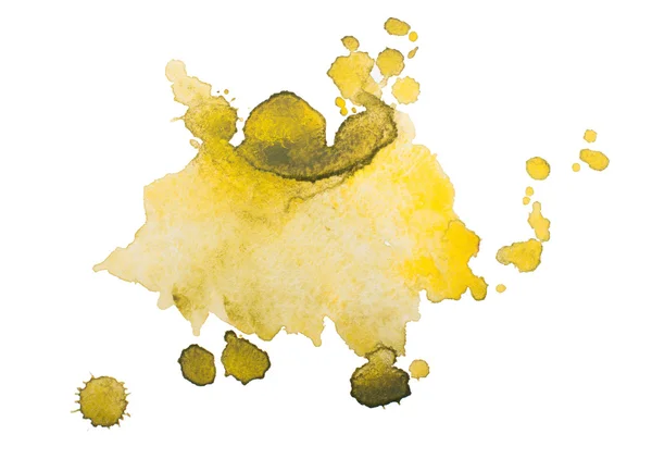 Watercolor blot with splashes and drops isolated on white background. — Stock Photo, Image