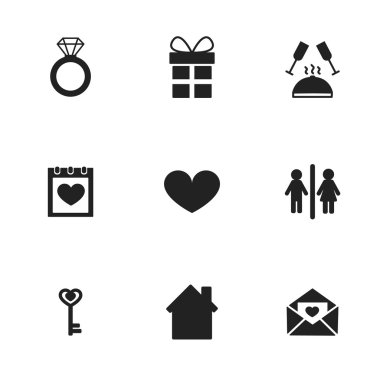 Aşk ve evlilik, ilişki simgeler. Vektör çizim