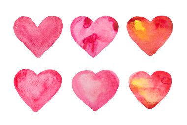 Çok renkli kalpler kümesi içinde suluboya boyalı