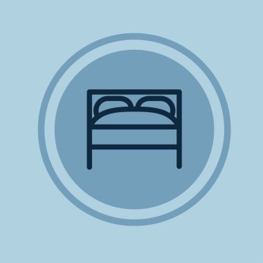 Otel odası, yatak doğrusal simgesi. Vektör çizim