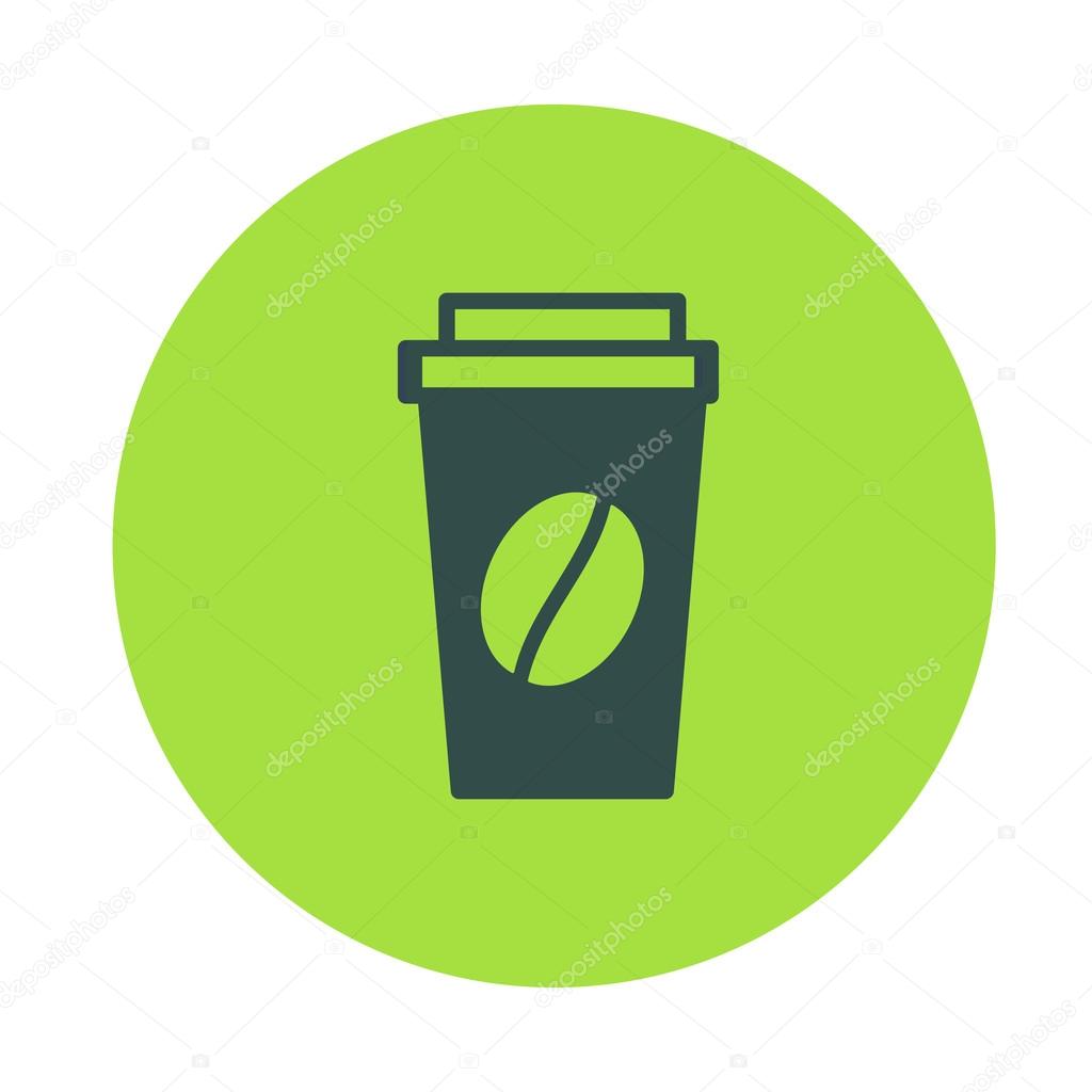 Disposable coffee cup, container icon with beans logo, Vector illustration 