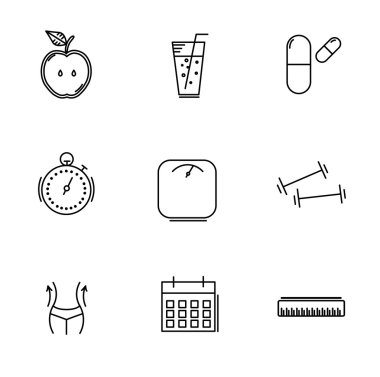 Doğrusal kilo kaybı Icons set. Vektör çizim.