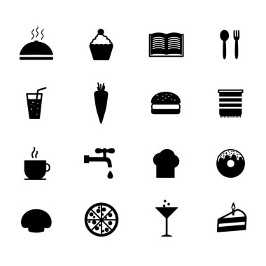 Yemek ve mutfak simgeler kümesi. Vektör çizim.