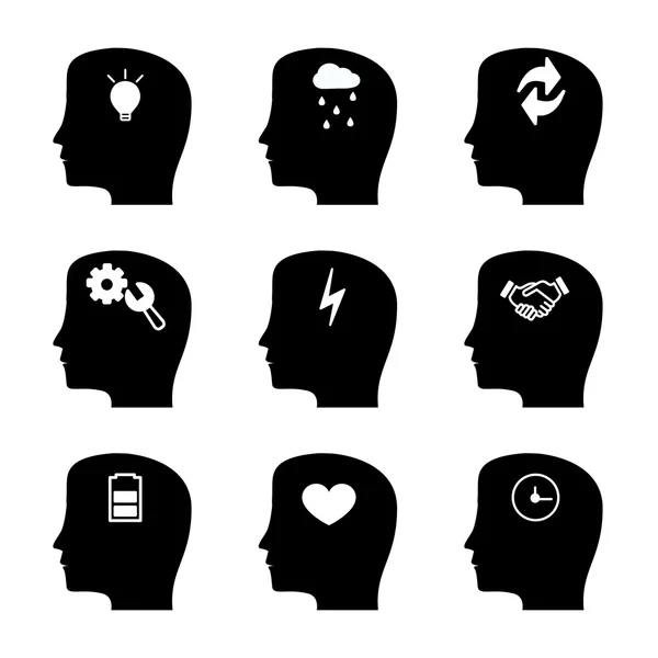 Set of Thinking black Heads Icons. vector illustration — Stock Vector