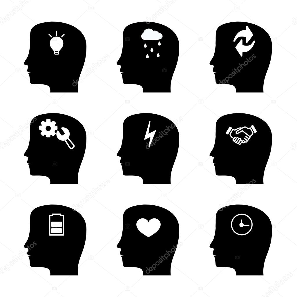 Set of Thinking black Heads Icons. vector illustration
