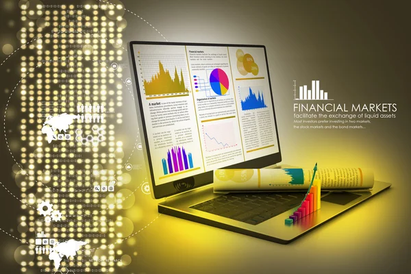 Laptop mostrando um relatório financeiro — Fotografia de Stock