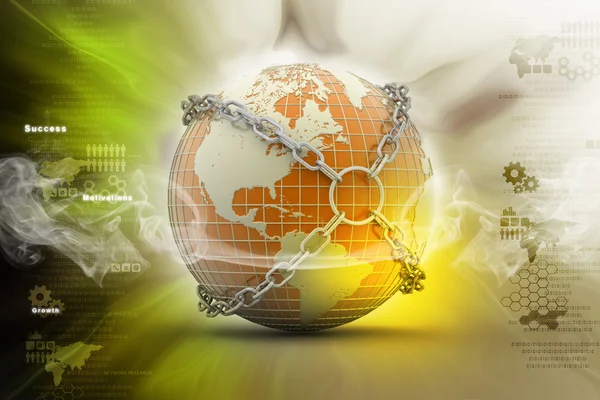 Earth globe close in chain — Stock Photo, Image