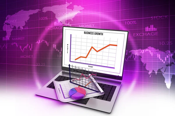 Laptop showing a financial report — Stock Photo, Image