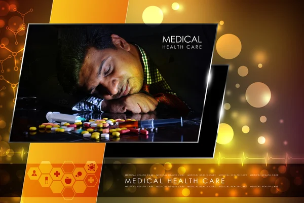 Doutor descansar com montão de comprimidos — Fotografia de Stock