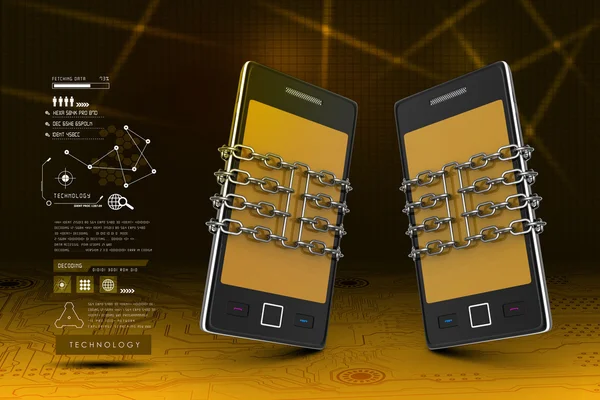 Smartphones mit Kette, Sicherheitskonzept — Stockbild Smartphones mit Kette — Stockfoto