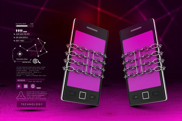 Smartphones mit Ketten, Sicherheitskonzept — Stockbild Smartphones mit Ketten — Stockfoto