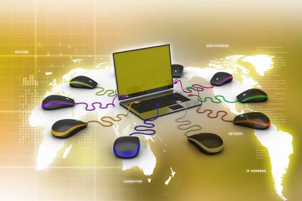 Globe connecting with computer mouses — Stock Photo, Image