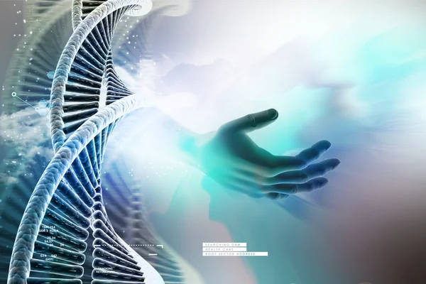 Cadena de ADN y mano — Foto de Stock