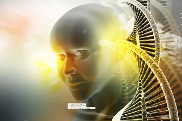 Eye looking ahead against dna structures — Stock Photo, Image