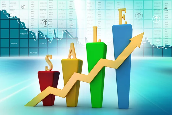 Gráfico de barras e crescimento de vendas — Fotografia de Stock