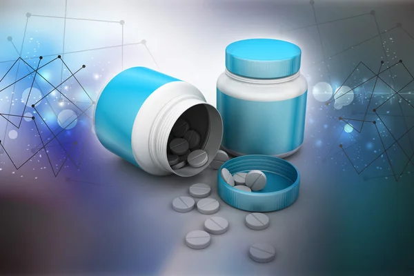 Garrafas de medicamentos e comprimidos — Fotografia de Stock