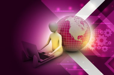 Küre yakınındaki dizüstü bilgisayarda çalışan kişi