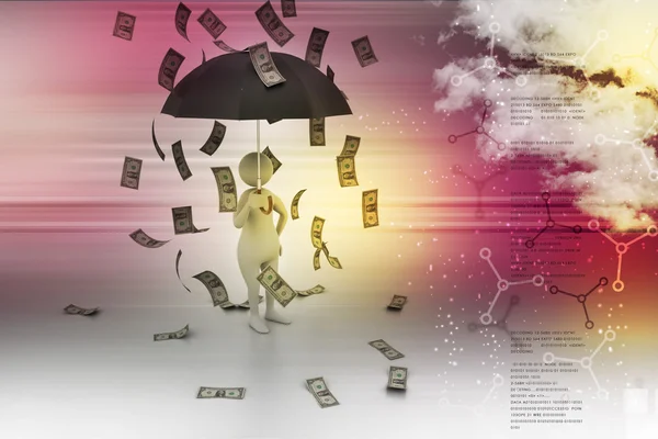 Muž v dešti peníze — Stock fotografie