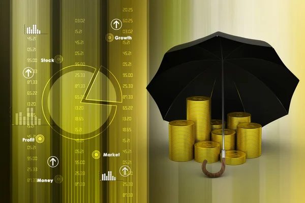 Goldmünzen unter dem Regenschirm — Stockfoto