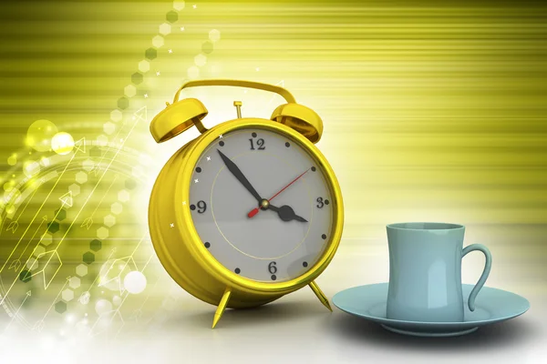 Reloj despertador con taza de té — Foto de Stock