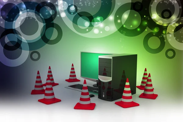Computer with traffic sign — Stock Photo, Image