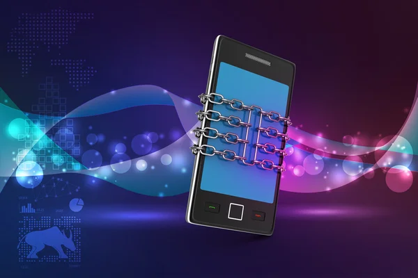 Smartphone mit Kette, Sicherheitskonzept — Stockbild Smartphone mit Kette — Stockfoto