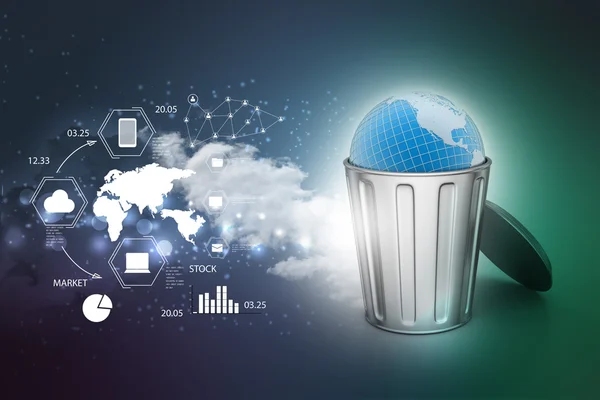 Globe in trash bin — Stock Photo, Image