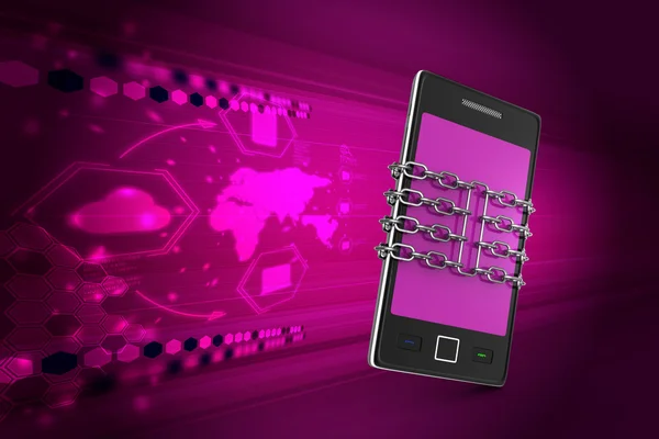 Smartphone mit Kette, Sicherheitskonzept — Stockbild Smartphone mit Kette — Stockfoto