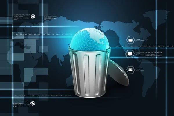 Globe in trash bin — Stock Photo, Image