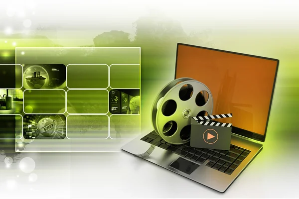 Laptop with reel — Stock Photo, Image
