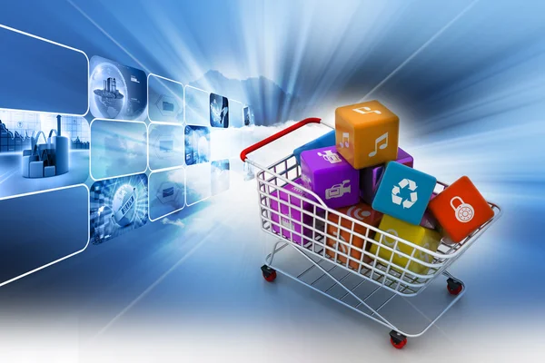 Application icon concept in trolley — Stock Photo, Image