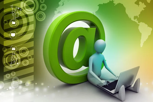 Hombre sentado cerca de icono de correo electrónico — Foto de Stock