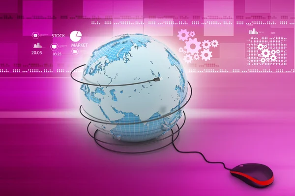 Сomputer mouse with globe — Stock Photo, Image