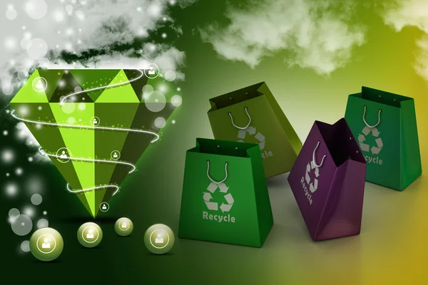 Shopping tassen met recycle symbool — Stockfoto