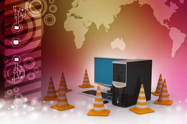 Computer with traffic cones — Stock Photo, Image