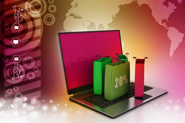 Shopping bags on laptop — Stock Photo, Image