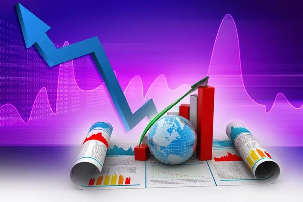 Grafik pertumbuhan bisnis dan globe — Stok Foto