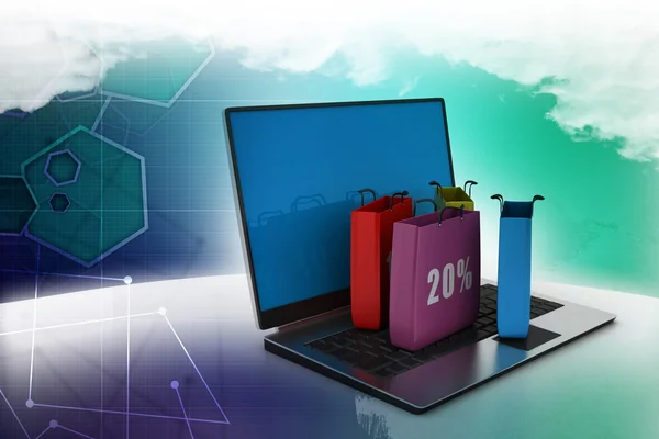 Shopping bags on laptop — Stock Photo, Image