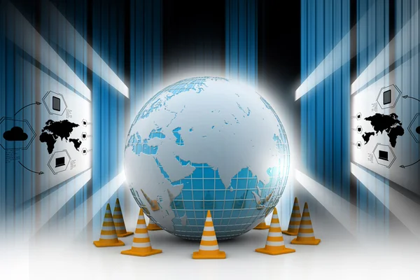 Globe and traffic cones — Stock Photo, Image