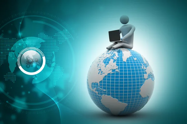 Man sitting on globe with the Laptop — Stock Photo, Image