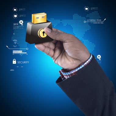Usb flash kilit işareti ile el tutar