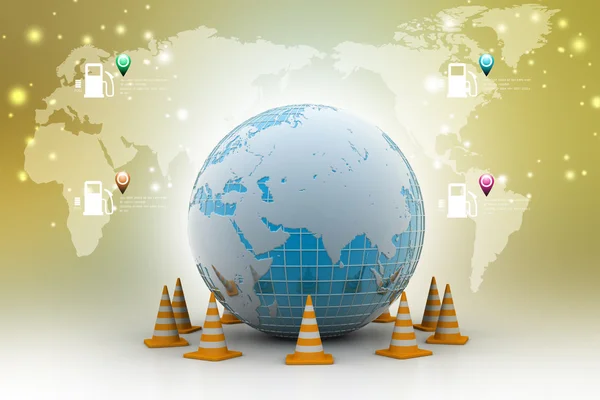 Globe and traffic cones — Stock Photo, Image