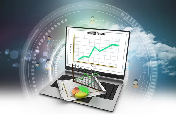 Laptop showing a financial report — Stock Photo, Image