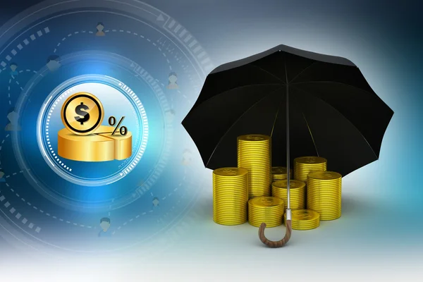 Goldmünzen unter dem Regenschirm — Stockfoto