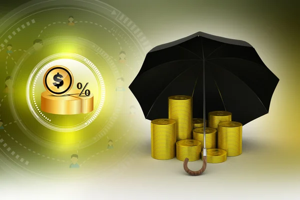 Zlaté mince pod deštníkem — Stock fotografie