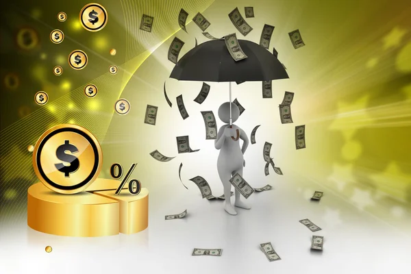 Man with umbrella in money rain — Stock Photo, Image