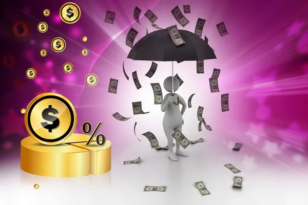 Man with umbrella in money rain — Stock Photo, Image